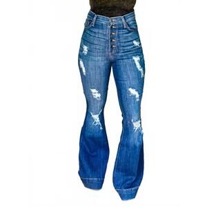 NEW GJG DENIM the shiner high waisted flare jean in med wash